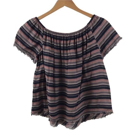Lucky Brand off-shoulder striped frayed edge blouse size S - Picture 2 of 9